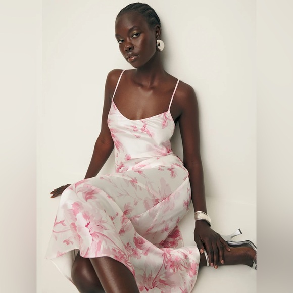 Reformation XS Parma Silk Maxi Dress in Swoon Pink White - Picture 14 of 14